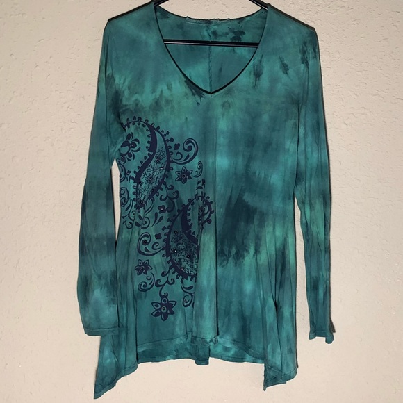 Tops - Large Long Sleeved Tie-Dye Studded Top